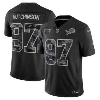 Men's Detroit Lions #97 Aidan Hutchinson Nike Black 2026 Salute to Service Vapor F.U.S.E. Limited Jersey