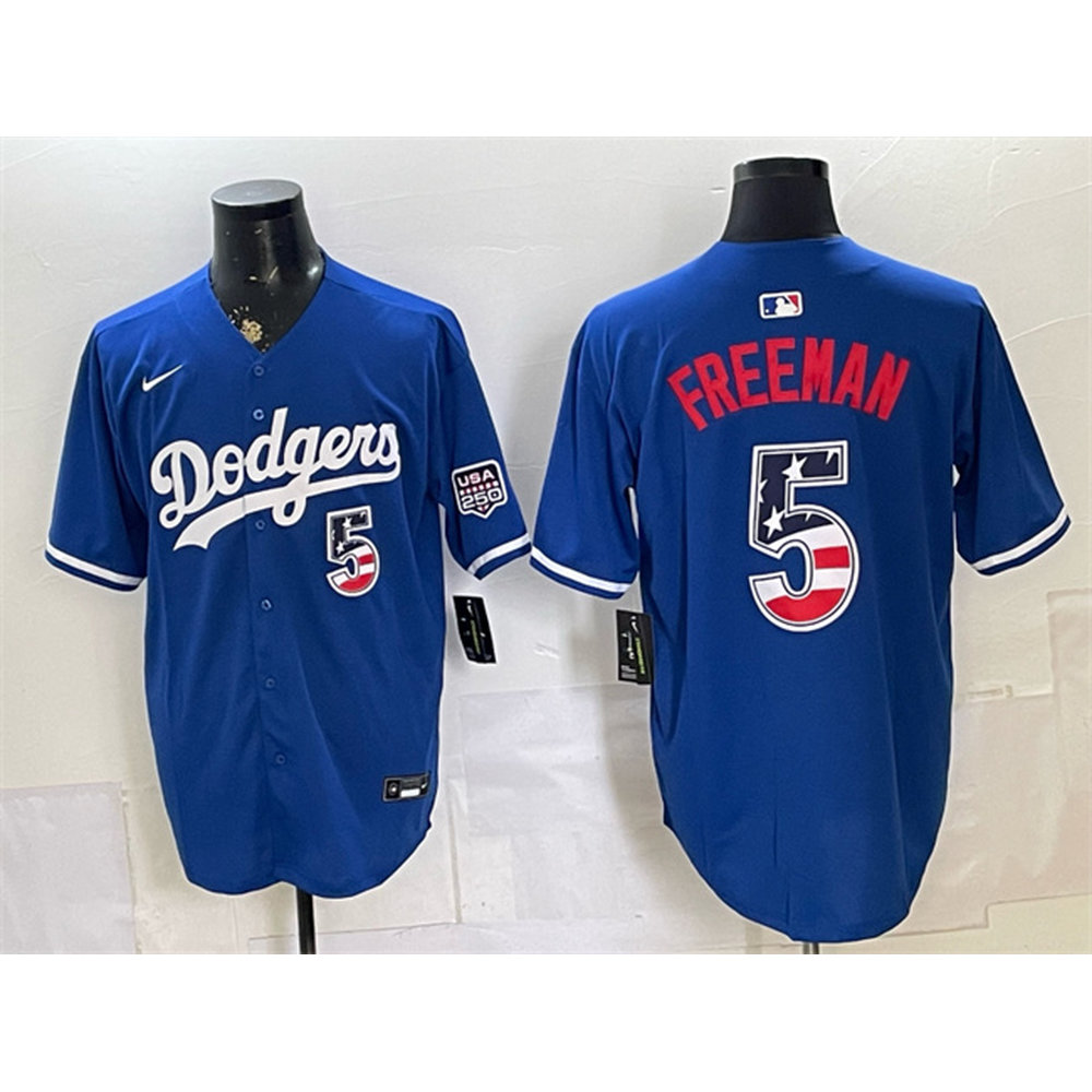 Men's Los Angeles Dodgers #5 Freddie Freeman Royal 250 Fourth of July Stitched Baseball Jersey Men's Los Angeles Dodgers #5 Freddie Freeman Royal 250 Fourth of July Stitched Baseball Jersey