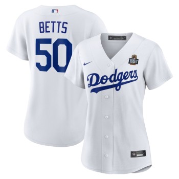 Women's Los Angeles Dodgers #50 Mookie Betts White 2024 World Series Home Home Replica Jersey Women's Los Angeles Dodgers #50 Mookie Betts White 2024 World Series Home Home Replica Jersey