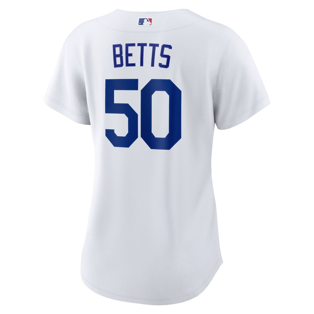 Women's Los Angeles Dodgers #50 Mookie Betts White 2024 World Series Home Home Replica Jersey Women's Los Angeles Dodgers #50 Mookie Betts White 2024 World Series Home Home Replica Jersey