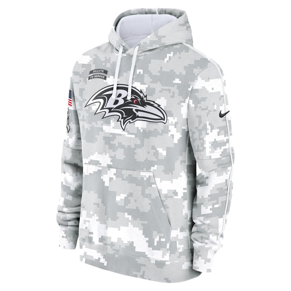 Youth Baltimore Ravens White/Gray 2024 Salute To Service Pullover Hoodie