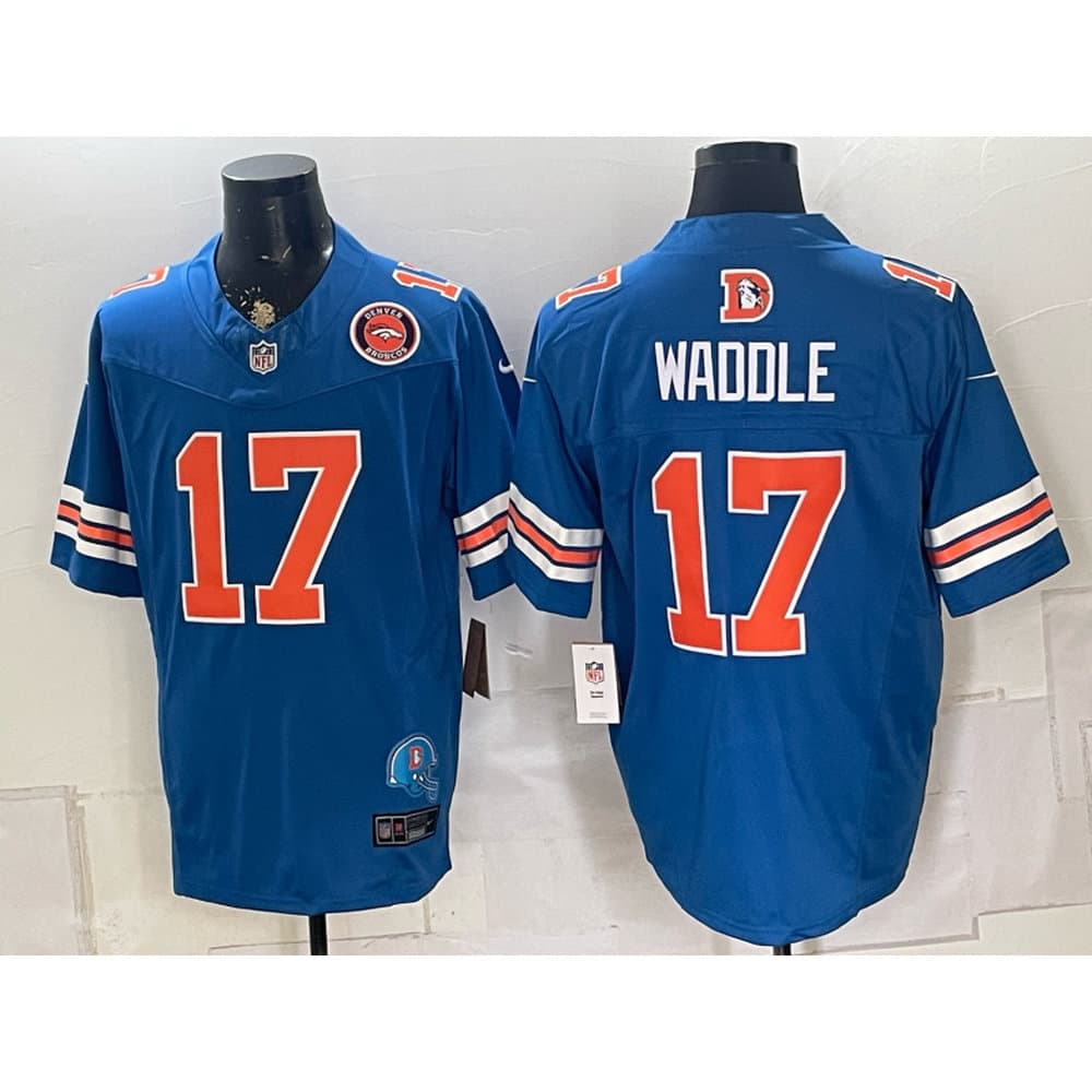 Youth Denver Broncos #17 Jaylen Waddle Royal Vapor F.U.S.E. Limited Jersey Youth Denver Broncos #17 Jaylen Waddle Royal Vapor F.U.S.E. Limited Jersey