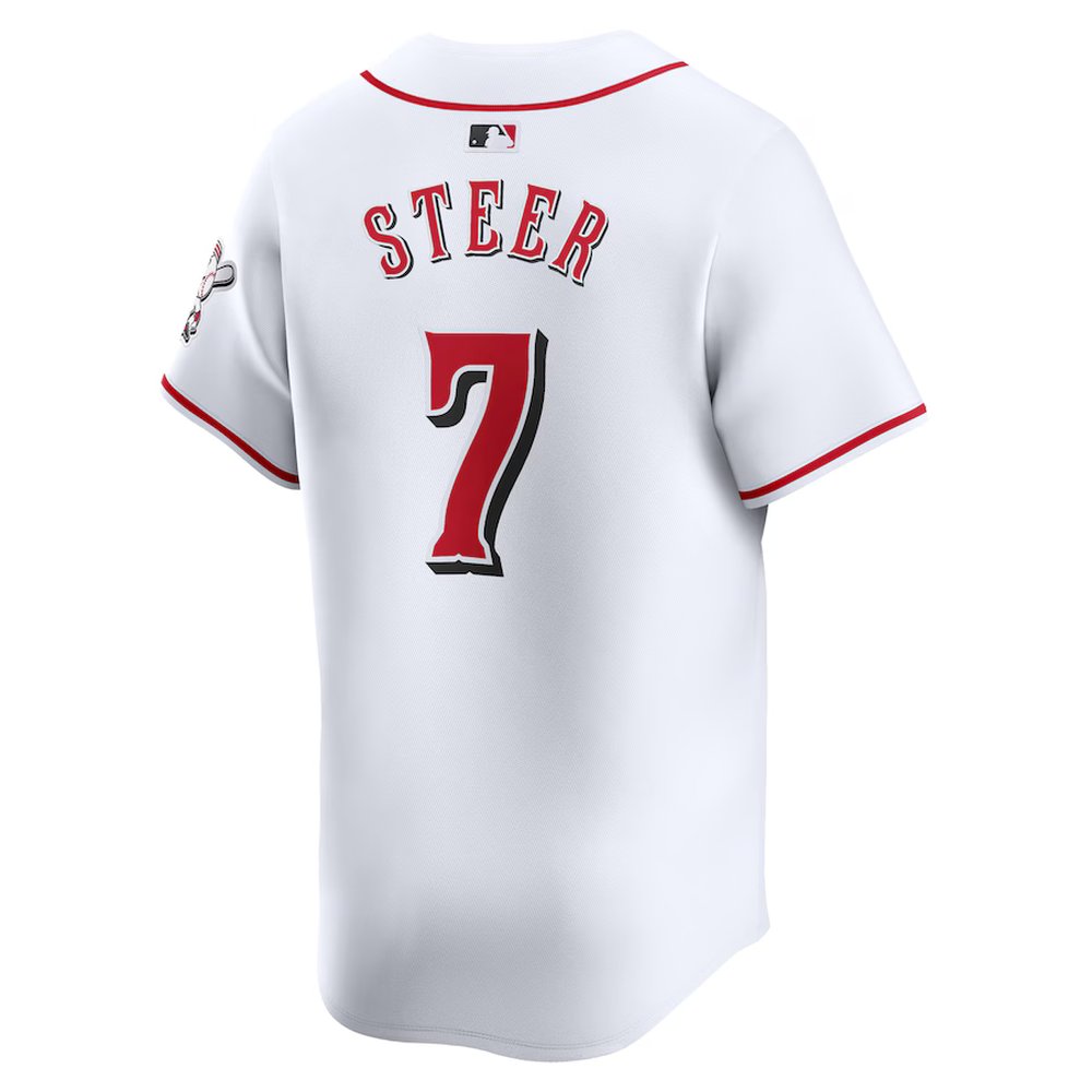 Men's Cincinnati Reds #7 Spencer Steer Nike White Home Limited Player Jersey Men's Cincinnati Reds #7 Spencer Steer Nike White Home Limited Player Jersey