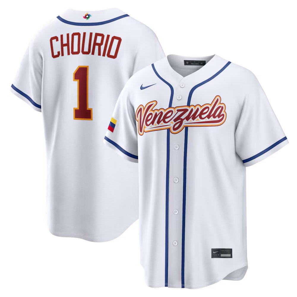 Men's Venezuela Baseball #1 Jackson Chourio White 2026 World Baseball Classic Home Stadium Jersey Men's Venezuela Baseball #1 Jackson Chourio White 2026 World Baseball Classic Home Stadium Jersey