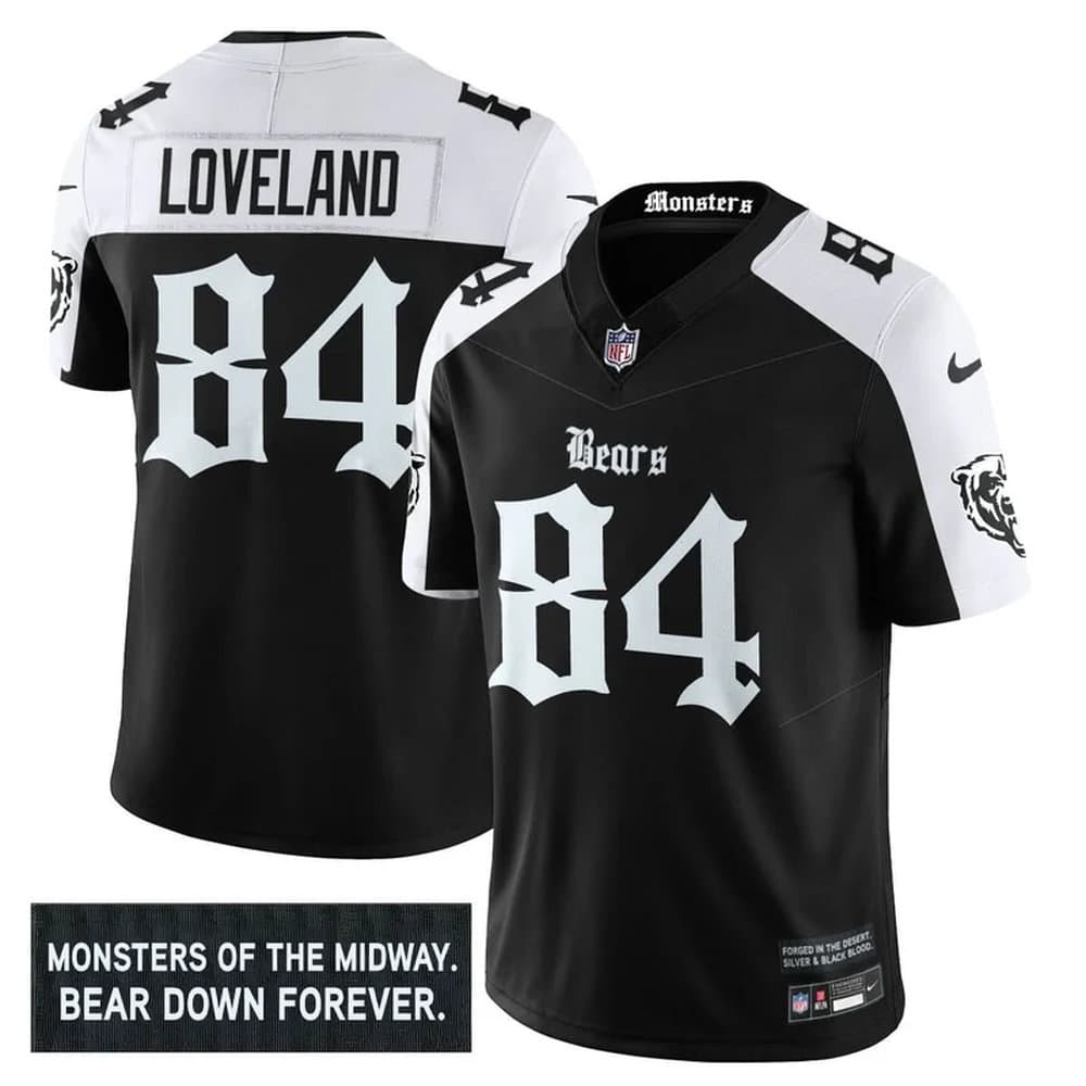 Men's Chicago Bears #84 Colston Loveland Black Alternate 'Gothic Monsters Edition' Vapor F.U.S.E. Limited Jersey Men's Chicago Bears #84 Colston Loveland Black Alternate 'Gothic Monsters Edition' Vapor F.U.S.E. Limited Jersey
