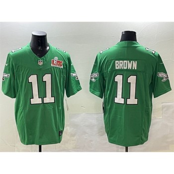 Men's Philadelphia Eagles #11 A.J. Brown Green 2025 Super Bowl LIX Patch F.U.S.E. Throwback Vapor Untouchable Limited Stitched Football Jersey Men's Philadelphia Eagles #11 A.J. Brown Green 2025 Super Bowl LIX Patch F.U.S.E. Throwback Vapor Untouchable Limited Stitched Football Jersey