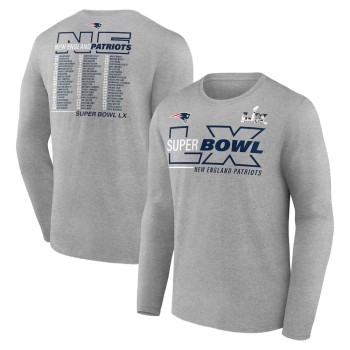 Men's New England Patriots Heather Gray Super Bowl LX Roster Long Sleeve T-Shirt
