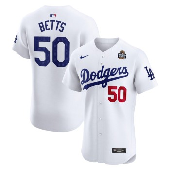 Men's Los Angeles Dodgers #50 Mookie Betts White 2024 World Series Home Elite Player Jersey Men's Los Angeles Dodgers #50 Mookie Betts White 2024 World Series Home Elite Player Jersey