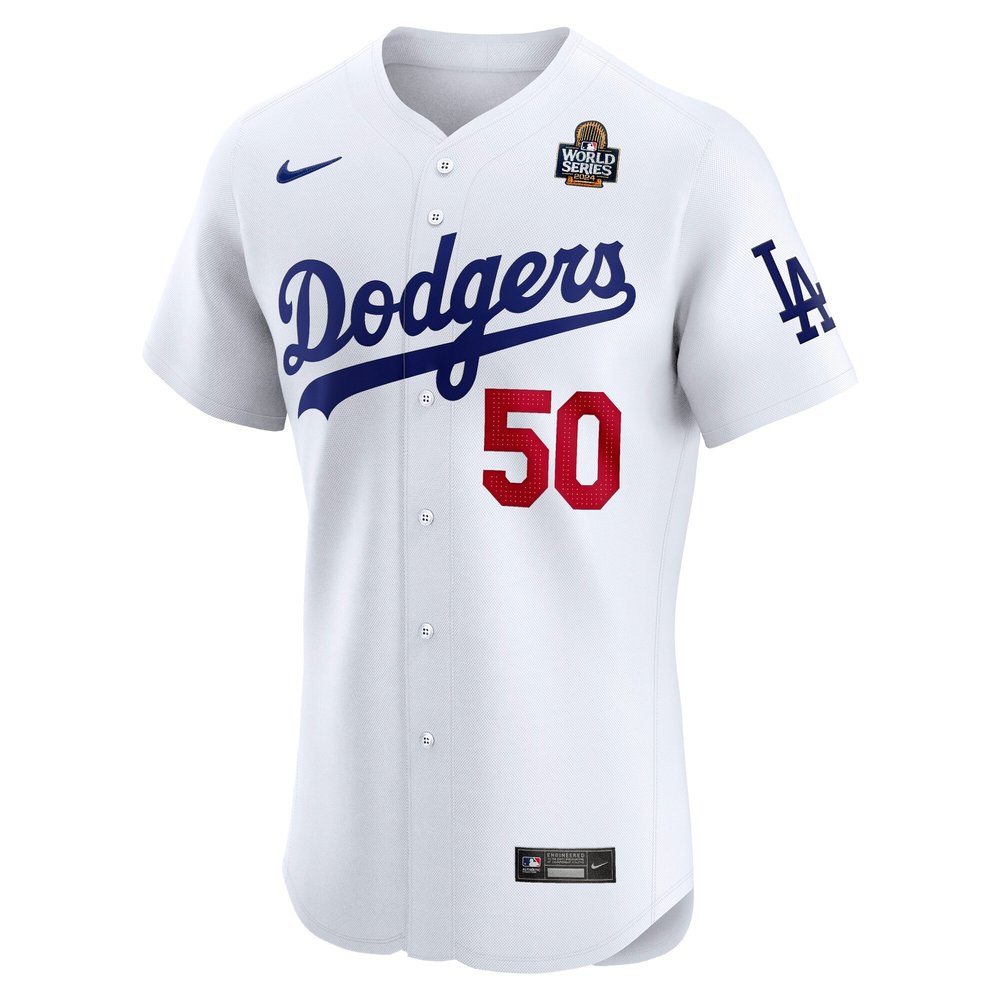 Men's Los Angeles Dodgers #50 Mookie Betts White 2024 World Series Home Elite Player Jersey Men's Los Angeles Dodgers #50 Mookie Betts White 2024 World Series Home Elite Player Jersey