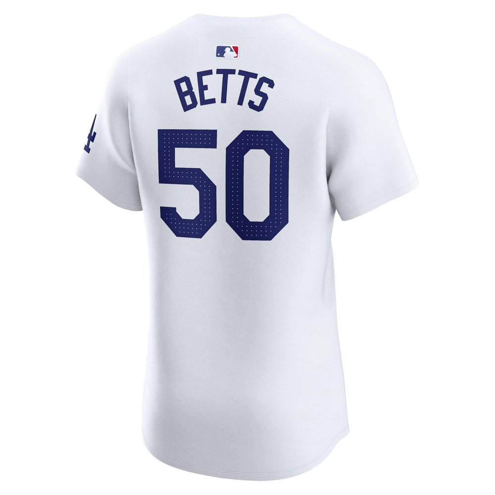 Men's Los Angeles Dodgers #50 Mookie Betts White 2024 World Series Home Elite Player Jersey Men's Los Angeles Dodgers #50 Mookie Betts White 2024 World Series Home Elite Player Jersey