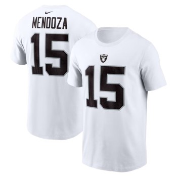 Men's Las Vegas Raiders #15 Fernando Mendoza White Name & Number T-Shirt Men's Las Vegas Raiders #15 Fernando Mendoza White Name & Number T-Shirt