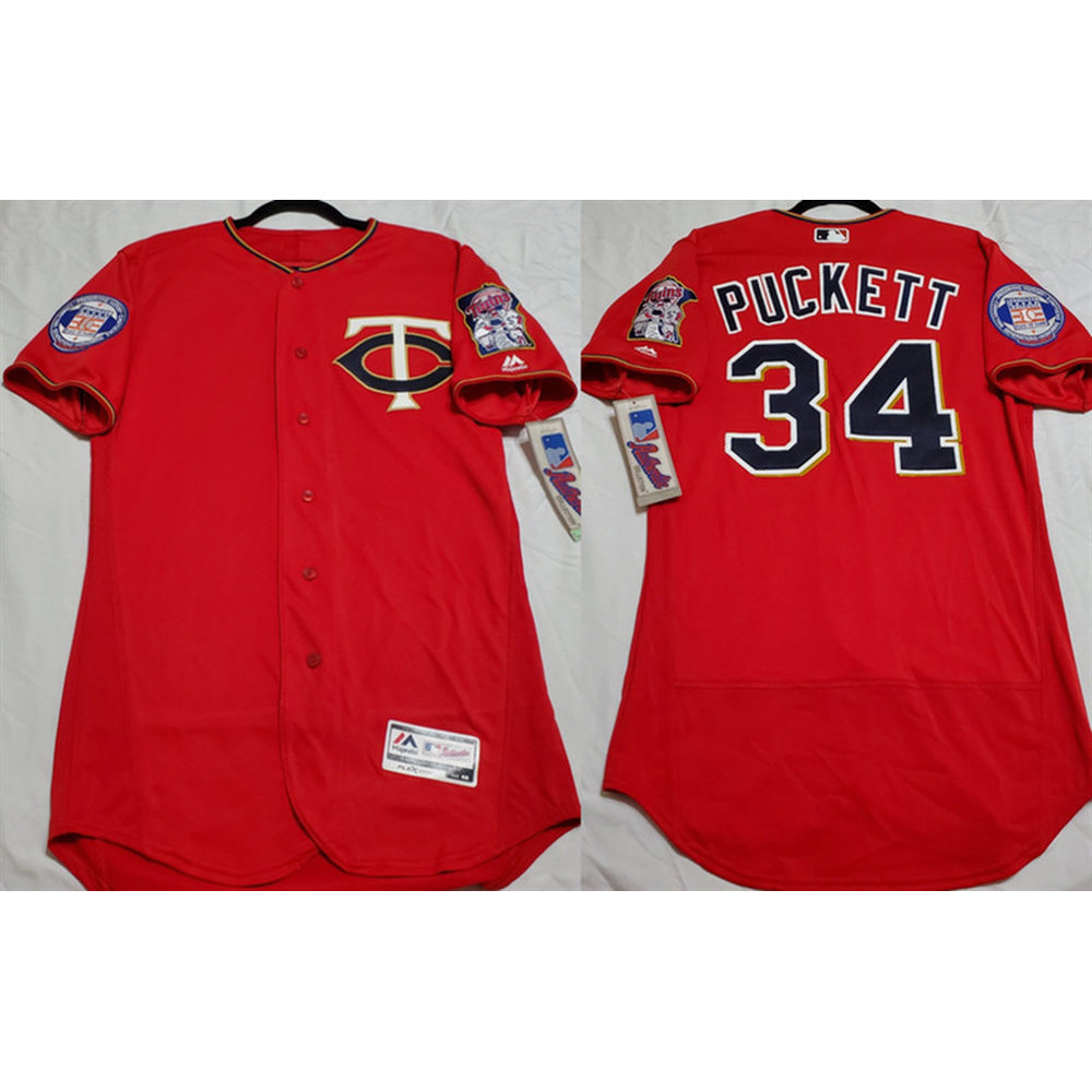 Men's Minnesota Twins #34 Kirby Puckett Red Flex Base Jersey Men's Minnesota Twins #34 Kirby Puckett Red Flex Base Jersey