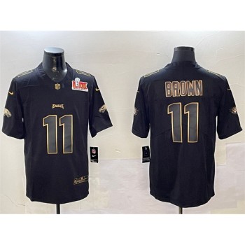 Men's Philadelphia Eagles #11 A. J. Brown Black/Gold 2025 Super Bowl LIX Patch Vapor Untouchable Limited Stitched Football Jersey Men's Philadelphia Eagles #11 A. J. Brown Black/Gold 2025 Super Bowl LIX Patch Vapor Untouchable Limited Stitched Football Jersey