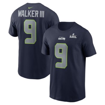 Men's Seattle Seahawks #9 Kenneth Walker III College Navy Super Bowl LX Patch Name & Number T-Shirt