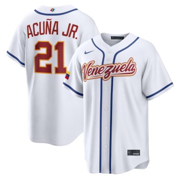 Men's Venezuela Baseball #21 Ronald Acuna Jr. White 2026 World Baseball Classic Home Stadium Jersey Men's Venezuela Baseball #21 Ronald Acuna Jr. White 2026 World Baseball Classic Home Stadium Jersey
