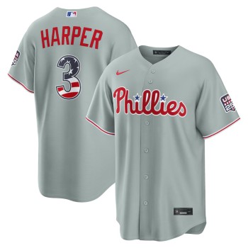 Men's Philadelphia Phillies #3 Bryce Harper Nike Gray USA 250 Fourth of July Road Stadium Jersey Men's Philadelphia Phillies #3 Bryce Harper Nike Gray USA 250 Fourth of July Road Stadium Jersey