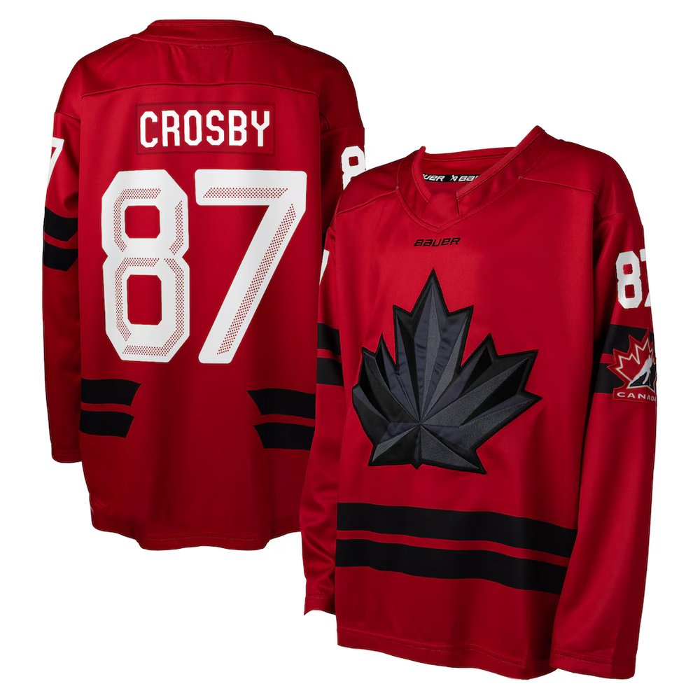 Men's Canada Hockey #87 Sidney Crosby Red 2026 Away Replica Jersey