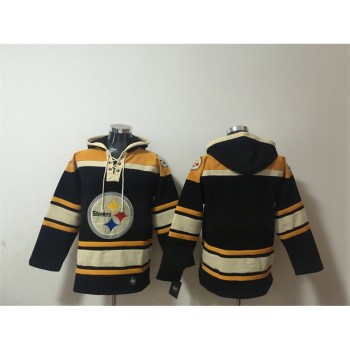 Men's Pittsburgh Steelers Black Ageless Must-Have Lace-Up Pullover Hoodie Men's Pittsburgh Steelers Black Ageless Must-Have Lace-Up Pullover Hoodie