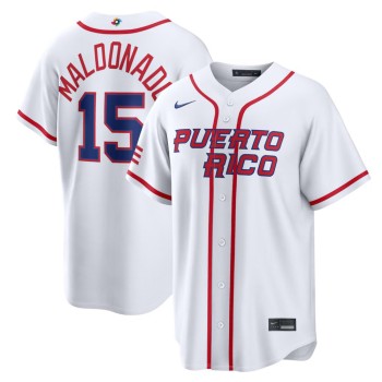 Men's Puerto Rico Baseball #15 Martin Maldonado White 2026 World Baseball Classic Home Stadium Jersey Men's Puerto Rico Baseball #15 Martin Maldonado White 2026 World Baseball Classic Home Stadium Jersey