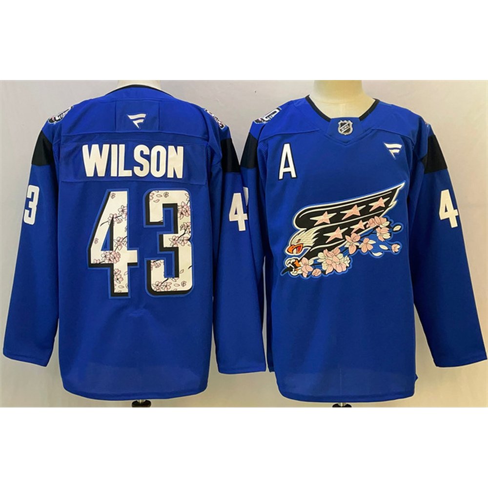 Men's Washington Capitals #43 Tom Wilson Blue Cherry Blossom With A Patch Stitched Hockey Premium Jersey