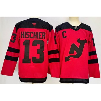 Men's New Jersey Devils #13 Nico Hischier Red 2024-25 With C Patch Stitched Hockey Premium Jersey Men's New Jersey Devils #13 Nico Hischier Red 2024-25 With C Patch Stitched Hockey Premium Jersey