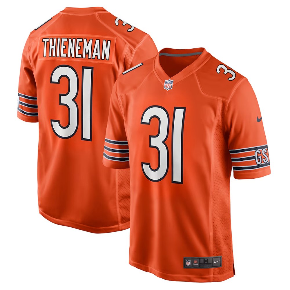 Men's Chicago Bears #31 Dillon Thieneman Orange 2026 NFL Draft Game Jersey Men's Chicago Bears #31 Dillon Thieneman Orange 2026 NFL Draft Game Jersey