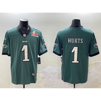 Men's Philadelphia Eagles #1 Jalen Hurts Green 2025 Super Bowl LIX Patch Vapor Untouchable Limited Stitched Football Jersey Men's Philadelphia Eagles #1 Jalen Hurts Green 2025 Super Bowl LIX Patch Vapor Untouchable Limited Stitched Football Jersey