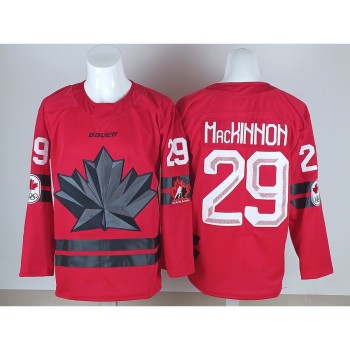Men's Canada Hockey #29 Nathan MacKinnon Red 2026 Away Replica Jersey