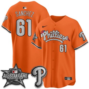 Men's Philadelphia Phillies #61 Cristopher Sanchez Orange 2026 MLB All-Star Jersey Men's Philadelphia Phillies #61 Cristopher Sanchez Orange 2026 MLB All-Star Jersey