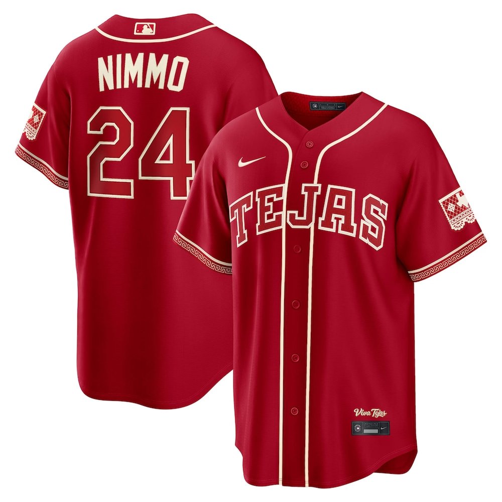 Men's Texas Rangers #24 Brandon Nimmo Nike Red 2026 City Connect Stadium Jersey Men's Texas Rangers #24 Brandon Nimmo Nike Red 2026 City Connect Stadium Jersey