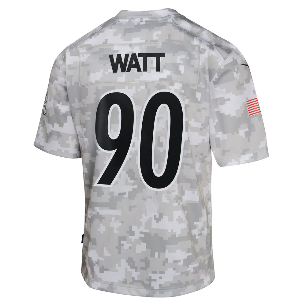Youth Pittsburgh Steelers T.J. Watt Arctic Camo 2024 Salute to Service Game Jersey Youth Pittsburgh Steelers T.J. Watt Arctic Camo 2024 Salute to Service Game Jersey