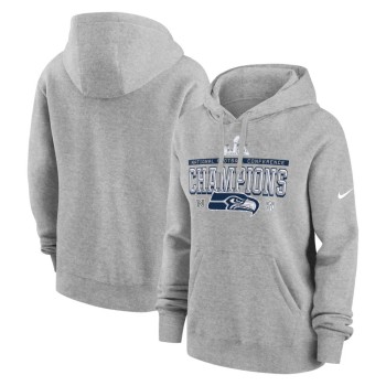 Women's Seattle Seahawks Nike Heather Gray 2025 NFC Champions Locker Room Trophy Collection Club Fleece Hoodie