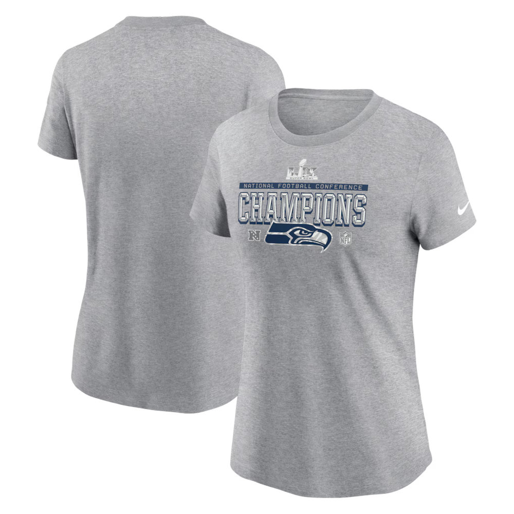 Women's Seattle Seahawks Nike Heather Gray 2025 NFC Champions Locker Room Trophy Collection T-Shirt