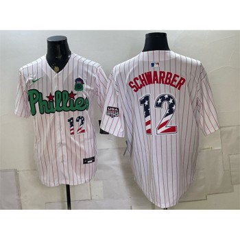 Men's Philadelphia Phillies #12 Kyle Schwarber White Phanatic USA 250 Fourth of July Jersey Men's Philadelphia Phillies #12 Kyle Schwarber White Phanatic USA 250 Fourth of July Jersey