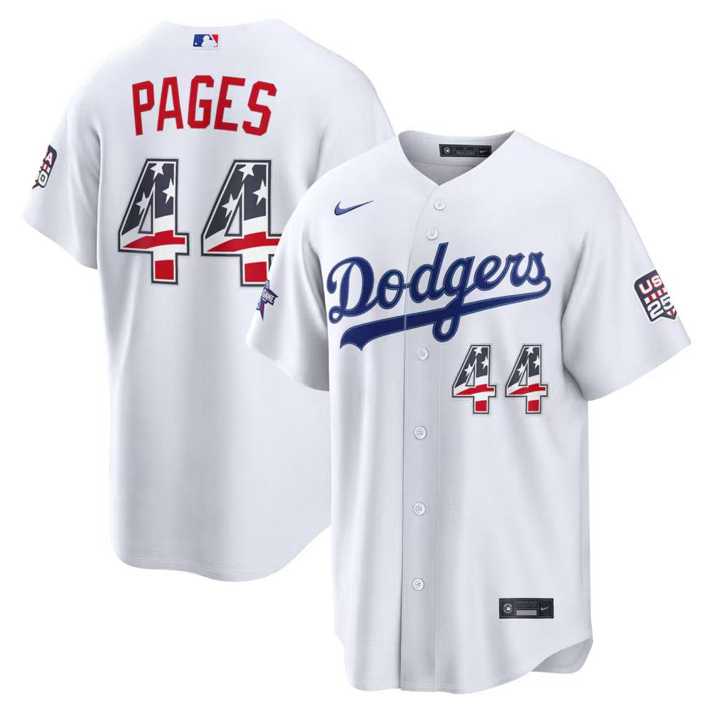 Men's Los Angeles Dodgers #44 Andy Pages Nike White 2026 All-Star Edition Stars & Stripes Stadium Jersey Men's Los Angeles Dodgers #44 Andy Pages Nike White 2026 All-Star Edition Stars & Stripes Stadium Jersey