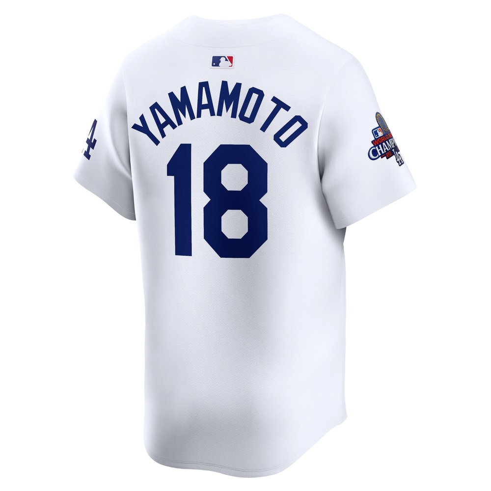 Men's Los Angeles Dodgers #18 Yoshinobu Yamamoto White 2024 World Series Champions Home Limited Player Jersey