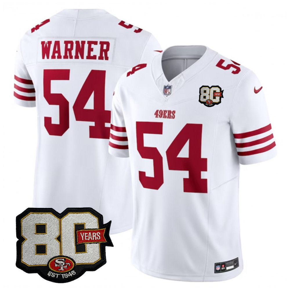Men's San Francisco 49ers #54 Fred Warner White 80 Anniversary Vapor F.U.S.E. Limited Jersey