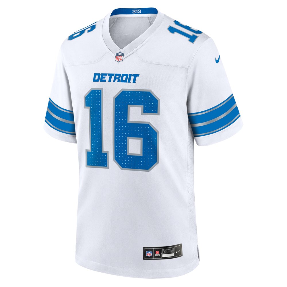 Men's Detroit Lions #16 Jared Goff White Game Jersey
