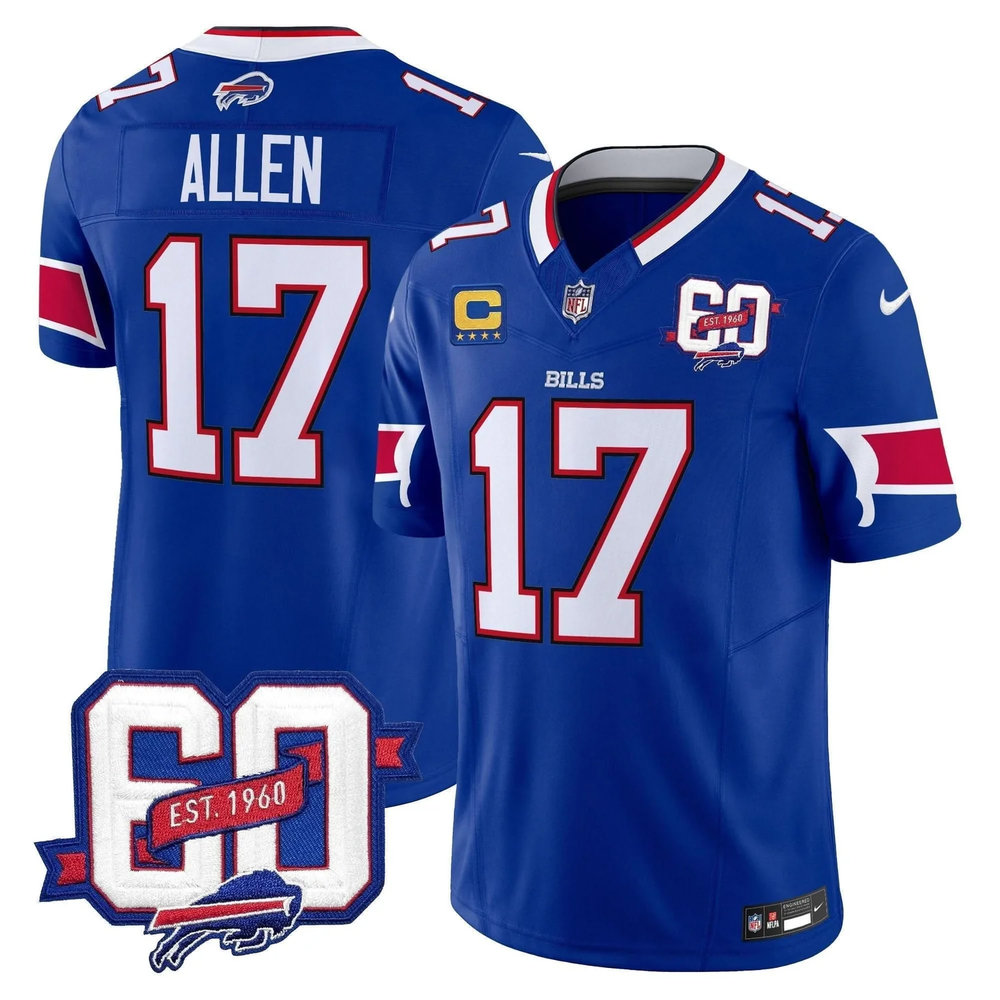 Men's Buffalo Bills #17 Josh Allen Royal 60th Anniversary Patch Vapor F.U.S.E. Limited Jersey Men's Buffalo Bills #17 Josh Allen Royal 60th Anniversary Patch Vapor F.U.S.E. Limited Jersey