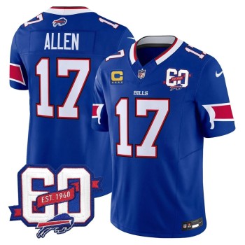 Men's Buffalo Bills #17 Josh Allen Royal 60th Anniversary Patch Vapor F.U.S.E. Limited Jersey Men's Buffalo Bills #17 Josh Allen Royal 60th Anniversary Patch Vapor F.U.S.E. Limited Jersey