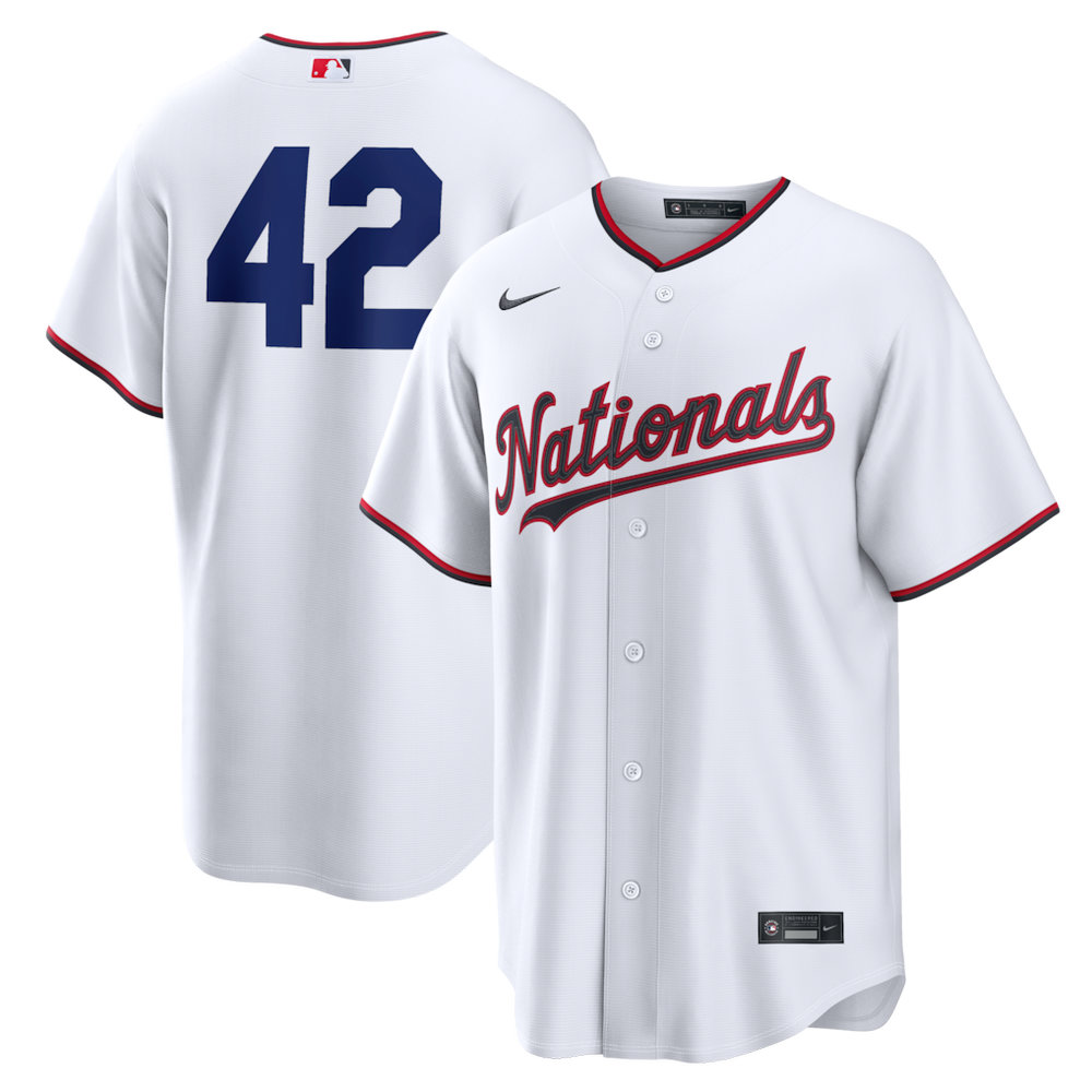 Men's Washington Nationals #42 Jackie Robinson Nike White Home 2026 Jackie Robinson Day Replica Jersey Men's Washington Nationals #42 Jackie Robinson Nike White Home 2026 Jackie Robinson Day Replica Jersey