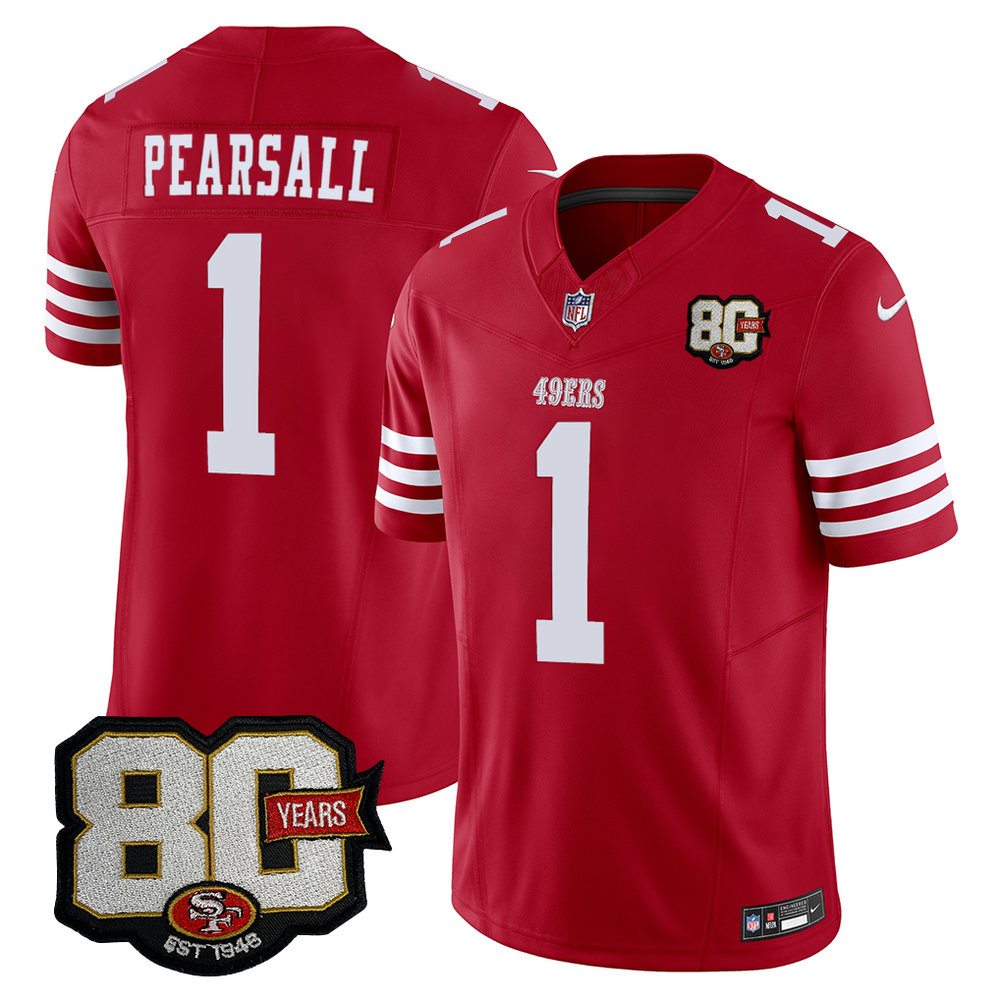 Men's San Francisco 49ers #1 Ricky Pearsall Red 80 Anniversary Vapor F.U.S.E. Limited Jersey Men's San Francisco 49ers #1 Ricky Pearsall Red 80 Anniversary Vapor F.U.S.E. Limited Jersey