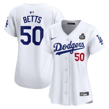 Women's Los Angeles Dodgers #50 Mookie Betts White 2024 World Series Home Limited Player Jersey Women's Los Angeles Dodgers #50 Mookie Betts White 2024 World Series Home Limited Player Jersey