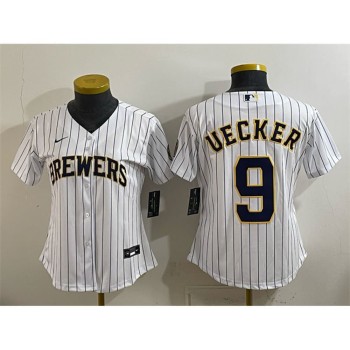 Women's Milwaukee Brewers #9 Bob Uecker White Cool Base Stitched Jersey Women's Milwaukee Brewers #9 Bob Uecker White Cool Base Stitched Jersey
