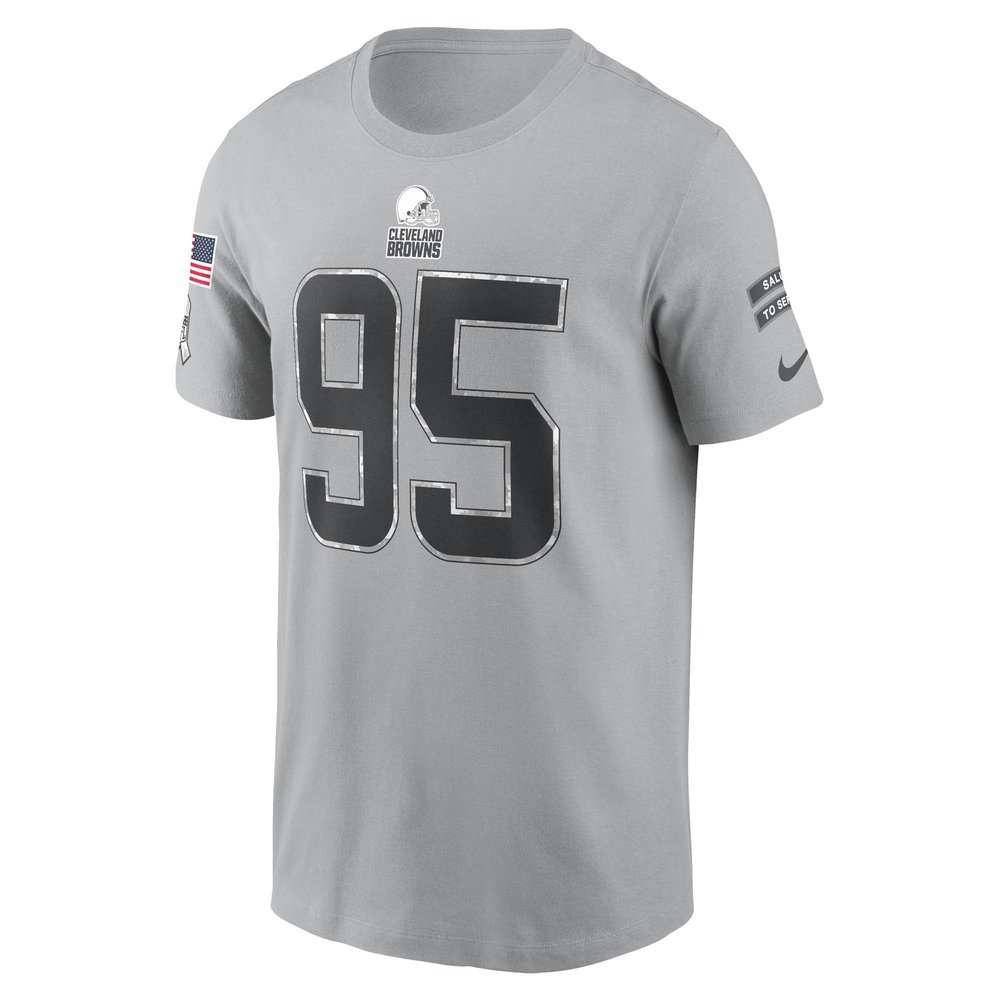 Men's Cleveland Browns Myles Garrett Gray 2024 Salute To Service Name & Number T-Shirt
