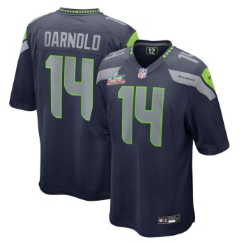 Men's Seattle Seahawks #14 Sam Darnold College Navy Super Bowl LX Patch Game Jersey