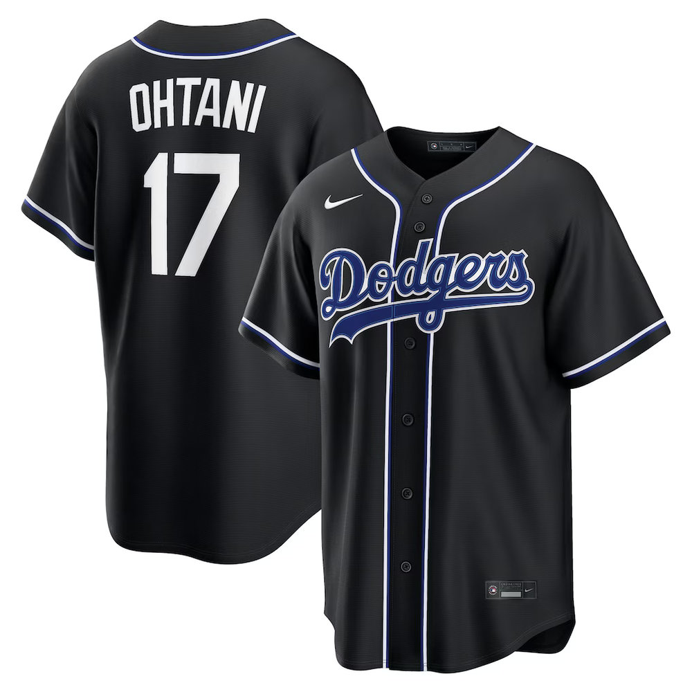 Men's Los Angeles Dodgers #17 Shohei Ohtani Fashion Replica Black Out Jersey