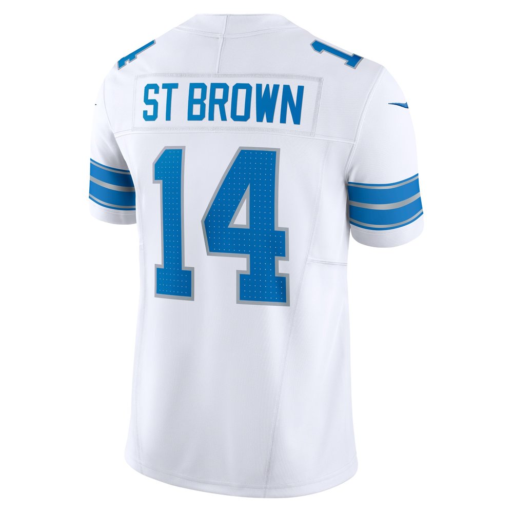 Men's Detroit Lions #14 Amon-Ra St. Brown White Vapor F.U.S.E. Limited Jersey Men's Detroit Lions #14 Amon-Ra St. Brown White Vapor F.U.S.E. Limited Jersey