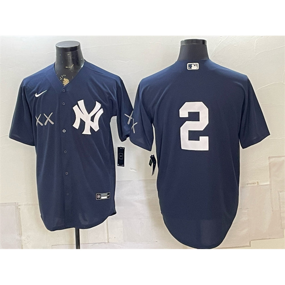 Men's New York Yankees x KAWS #2 Derek Jeter Navy Stadium Baseball Jersey Men's New York Yankees x KAWS #2 Derek Jeter Navy Stadium Baseball Jersey