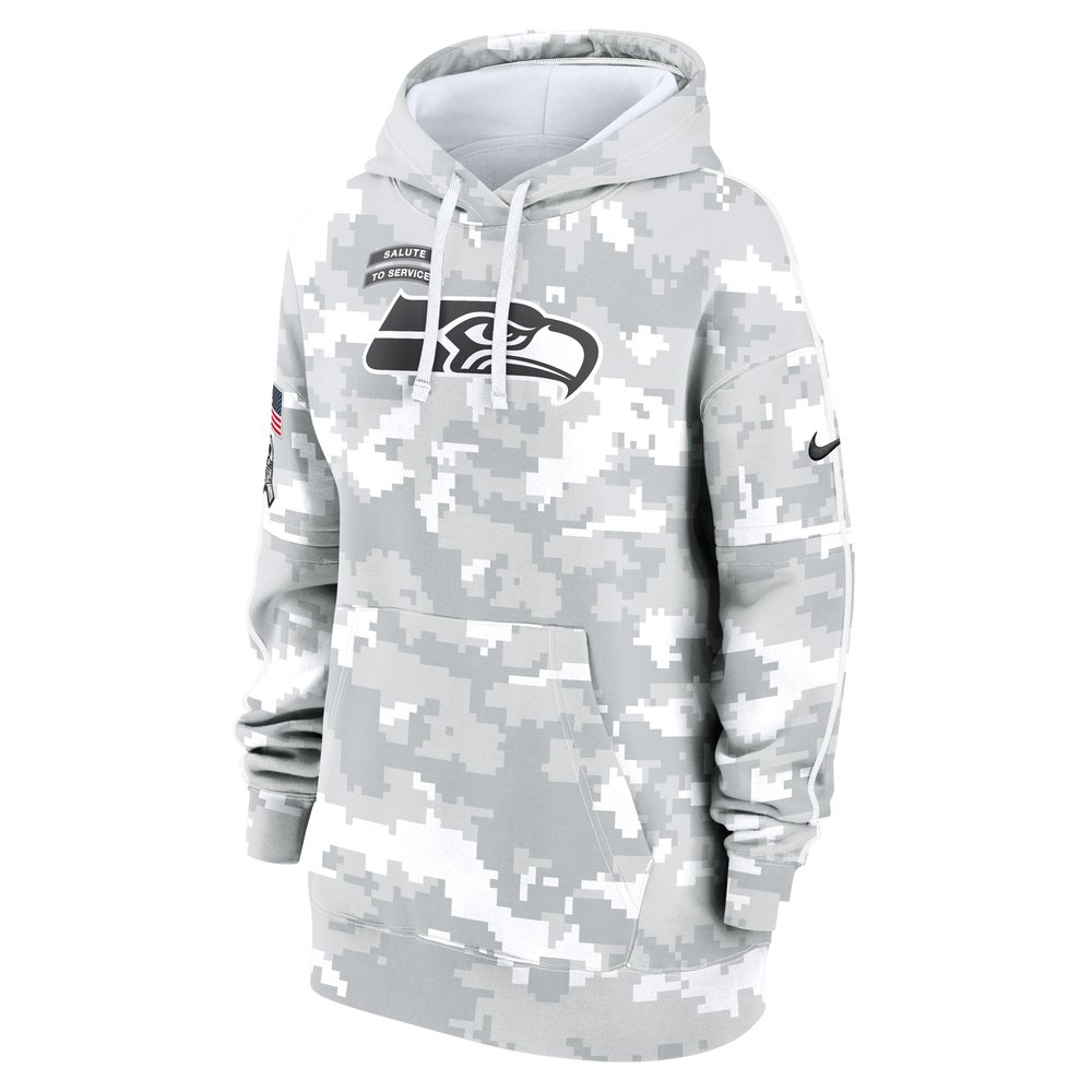 Women's Seattle Seahawks Arctic Camo 2024 Salute To Service Club Fleece Pullover Hoodie Women's Seattle Seahawks Arctic Camo 2024 Salute To Service Club Fleece Pullover Hoodie